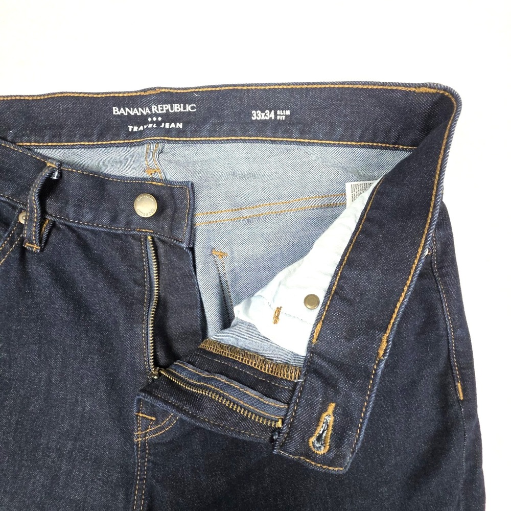 Banana Republic Mens Travel Jeans 33x34 (32") Slim Straight Fit Denim Dark Blue - Picture 4 of 12